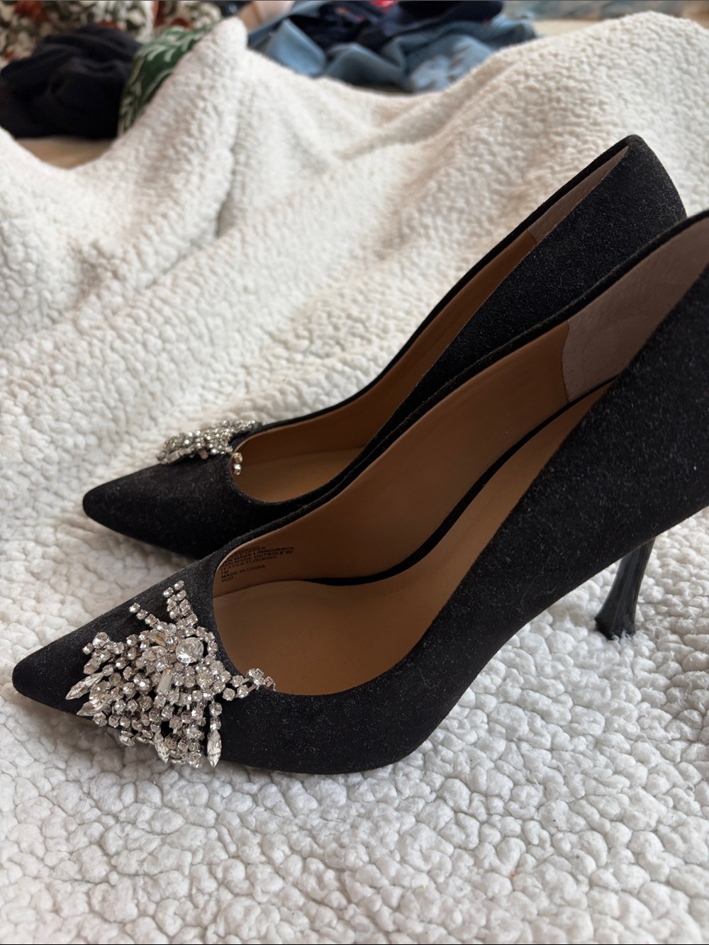 INC International Concepts Black Pointed Toe Heels with Crystal Brooch - Picture 3 of 3